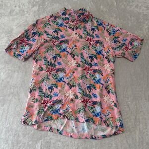 Kenny‎ Flowers Mens Short Sleeve Button Up Shirt L Floral Organic Rayon